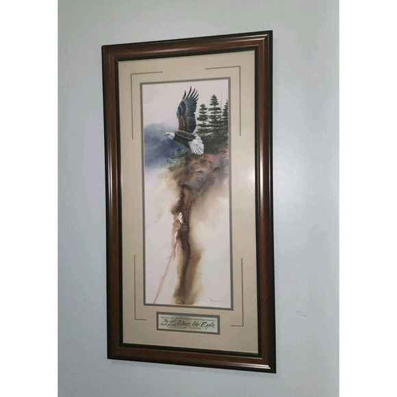 Other - Vtg Michael Casper Silent Whispers Framed Eagle Print 1999 Isaiah 40:31, 30"x16"